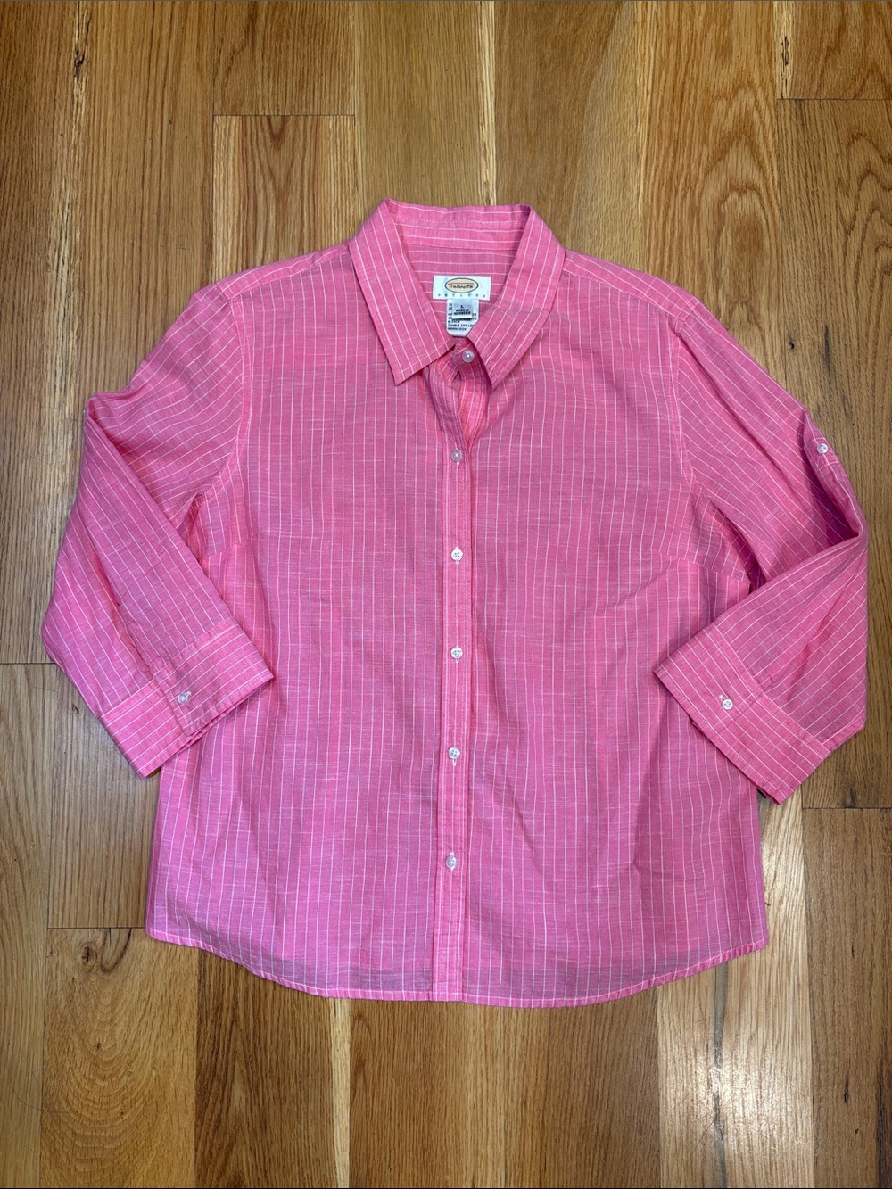 Talbots Cotton/Linen 3/4 Sleeve Button-Down, Size Large Petite